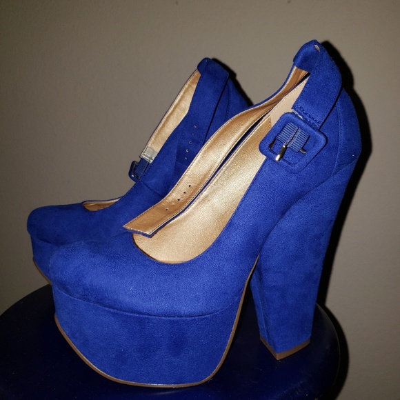 Blue velvet heels - Picture 3 of 4